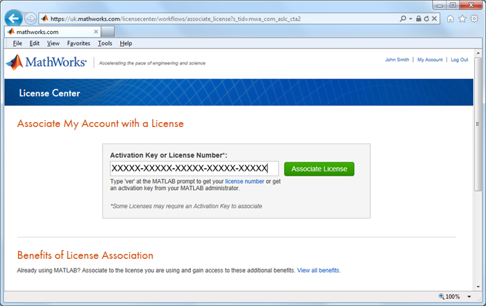Image 6: Associate Activation Key to your MathWorks Account