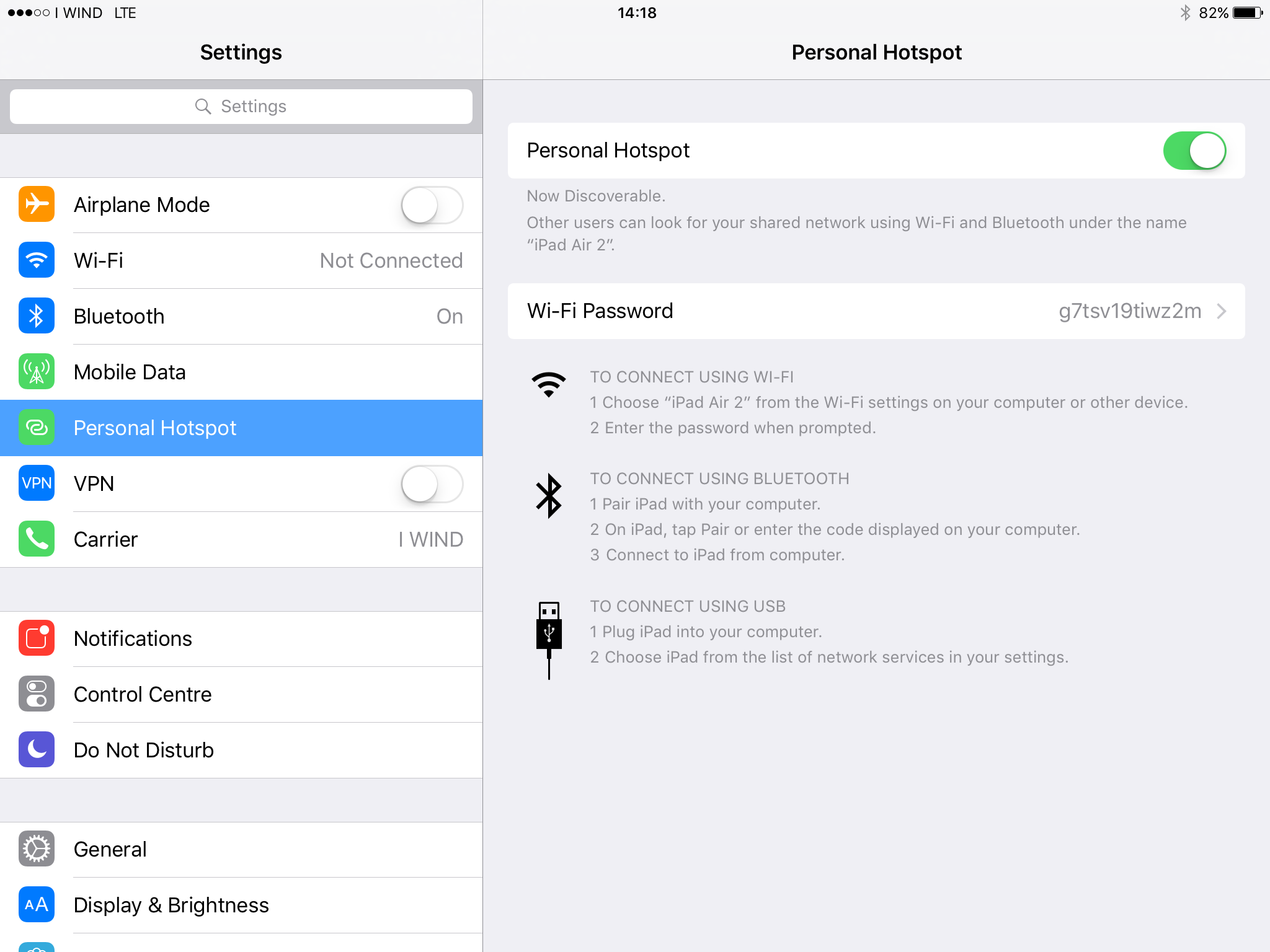 Figure 1: Tethering Settings for iOS