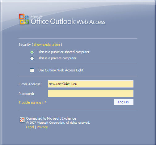 OWA BPOS Login Screen