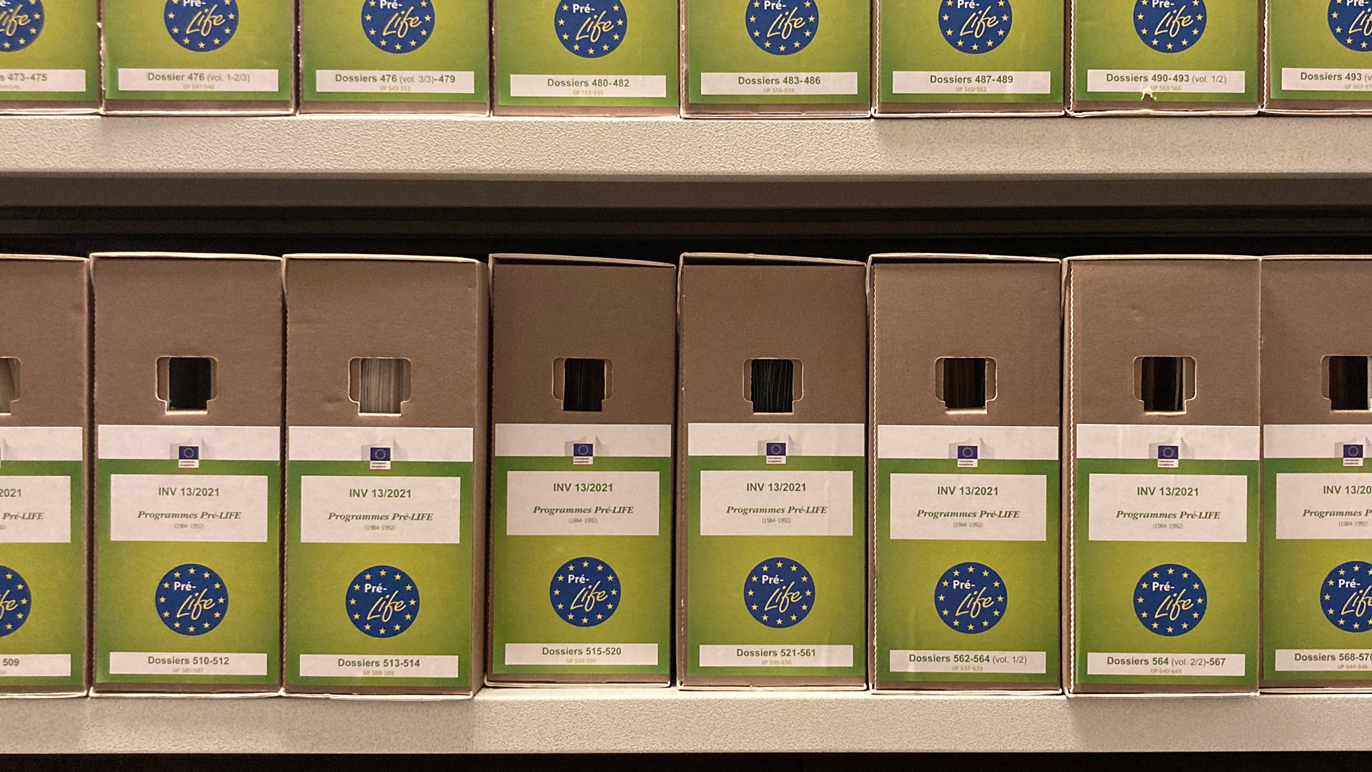 Archival file boxes from the Pre-Life holdings of the Commission