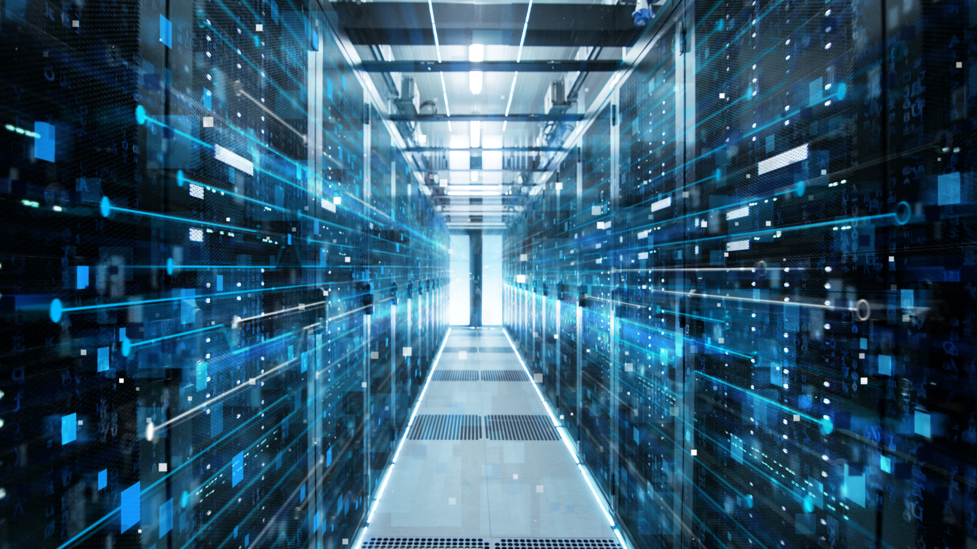Stock image of working data centre corridor