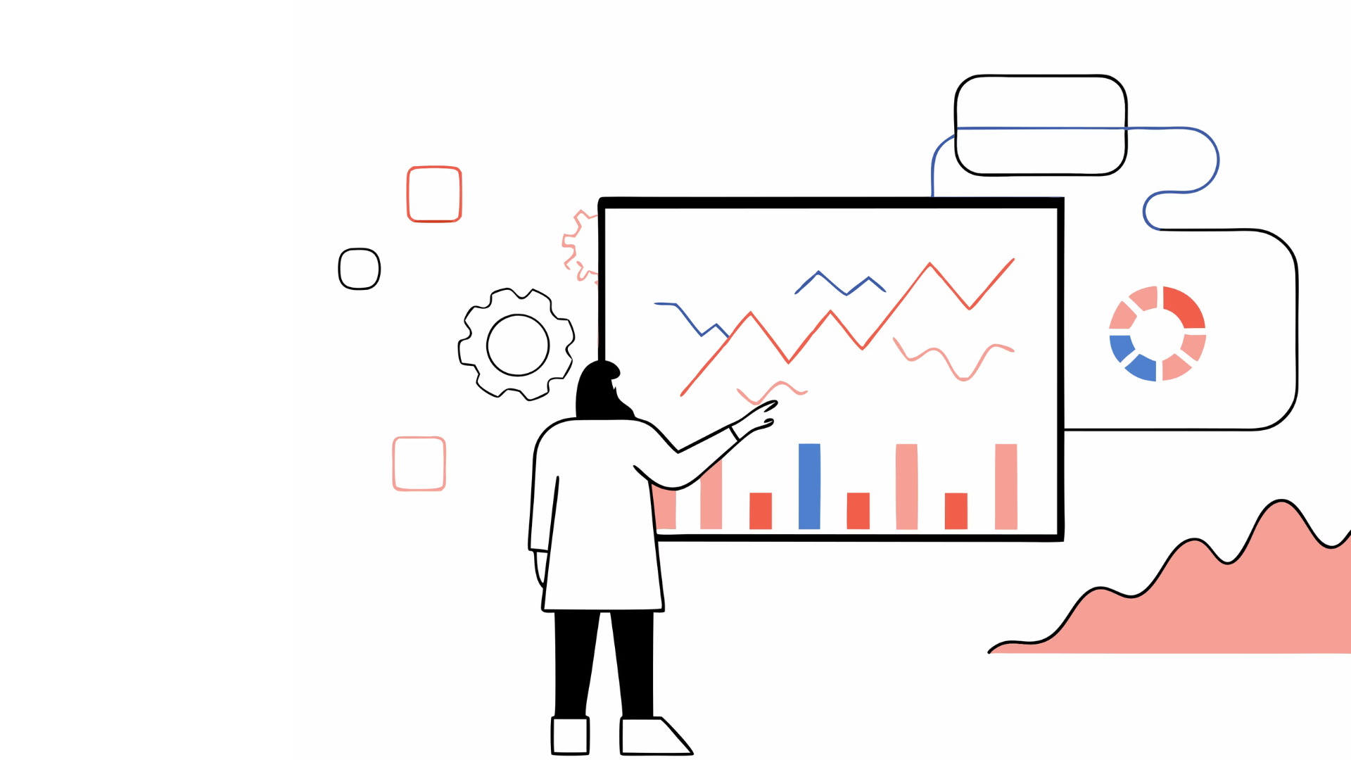 Illustration of a women looking at graphics and statistics