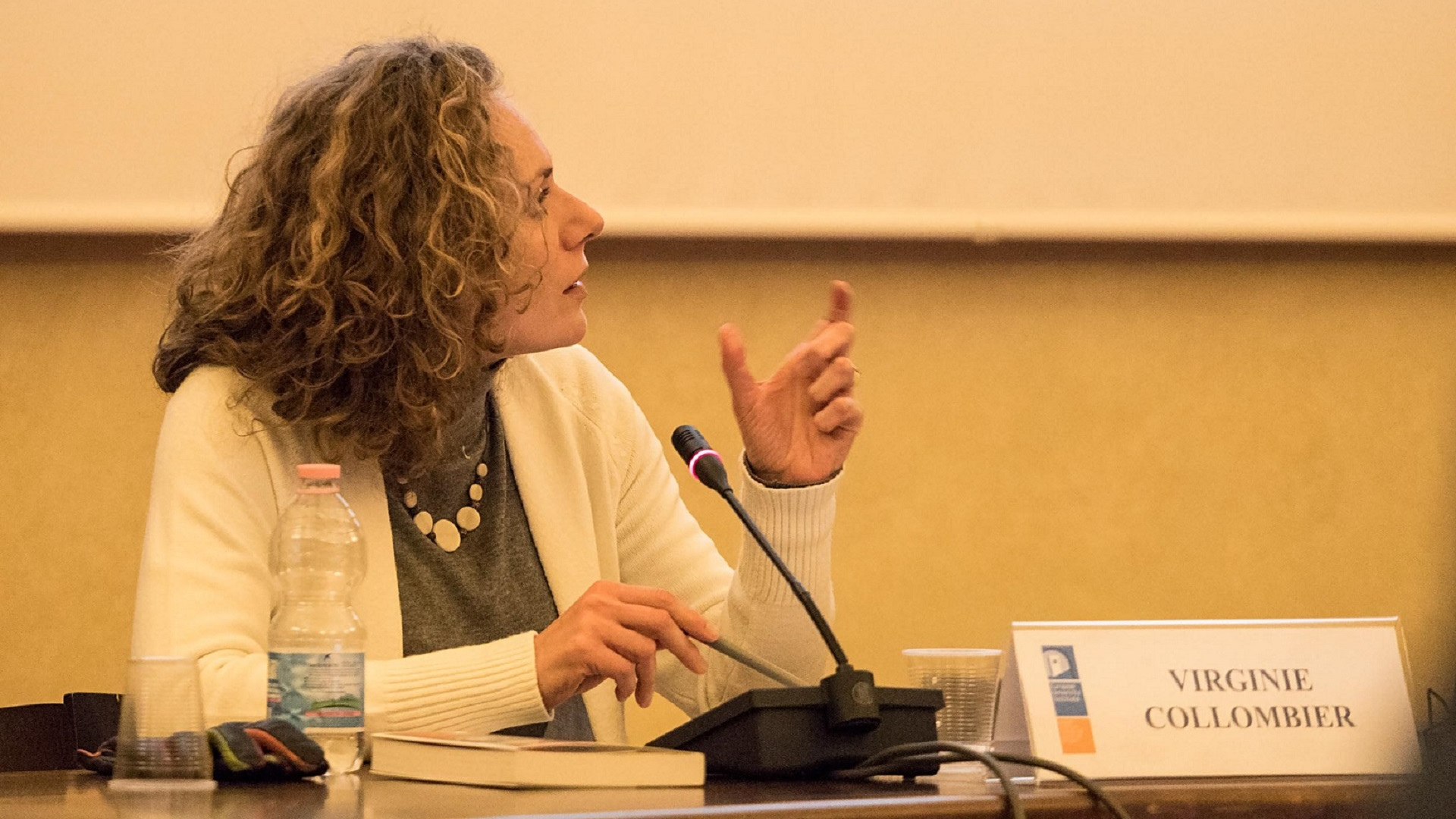 Professor Virginie Collombier during an event.