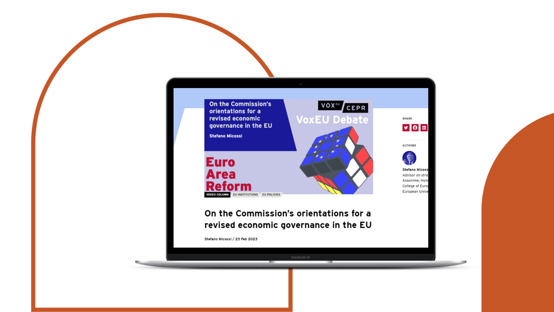 Visual displaying Stefano Micossi's op-ed on the Commission’s orientations for a revised economic governance in the EU