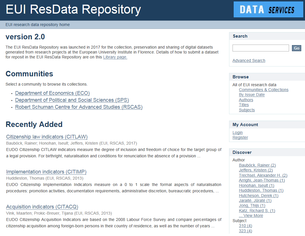 10 Datasets now available in Library ResData repository for preserving and sharing EUI research data outputs