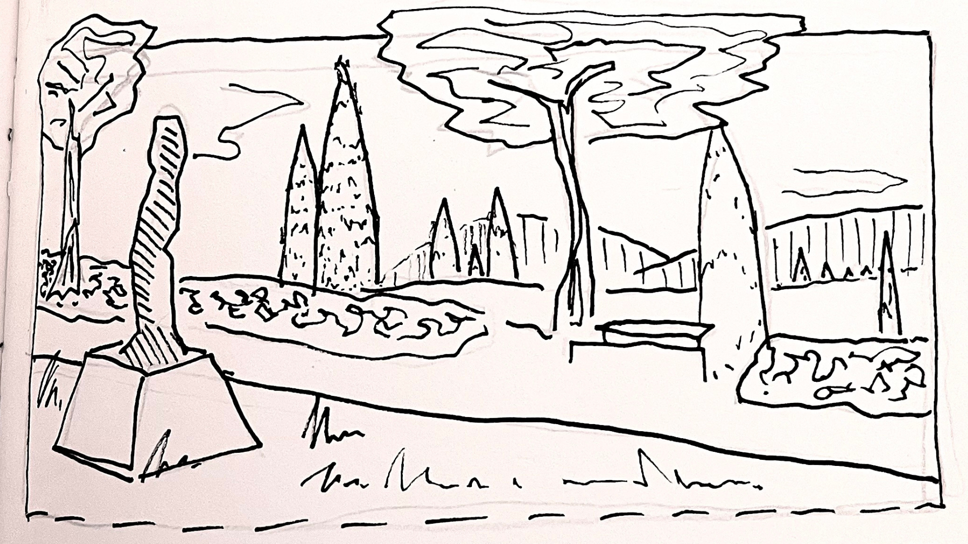 Sketch of the EUI Library garden.