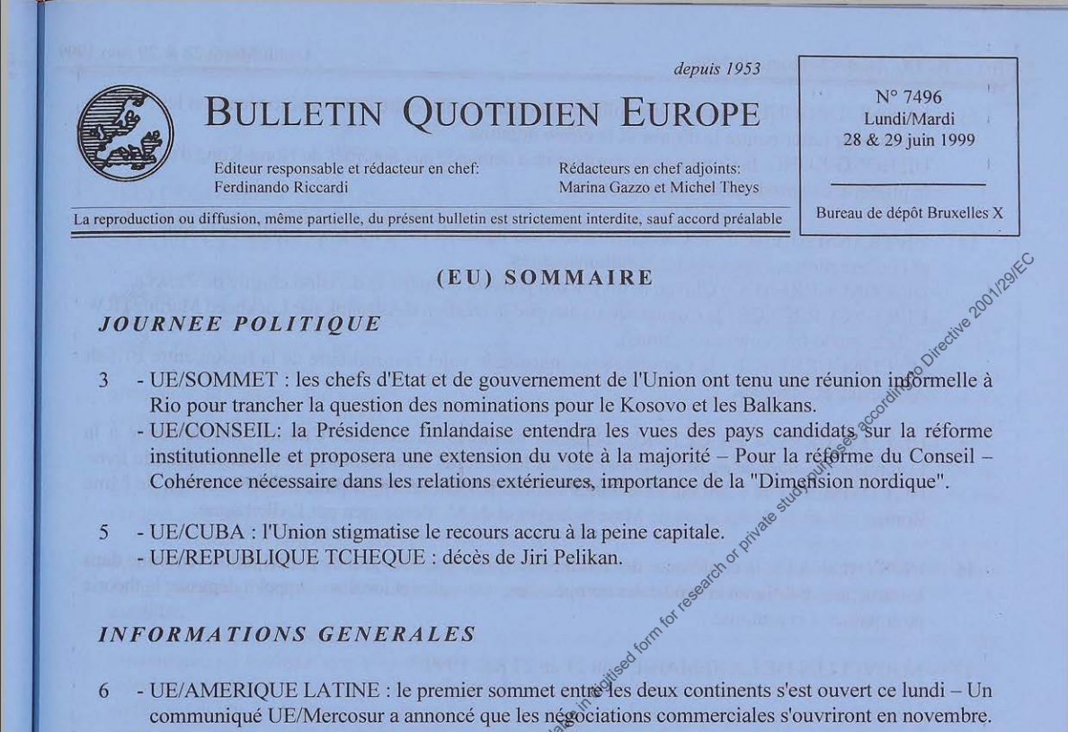 Complete digitisation of the Bulletin Quotidien Europe