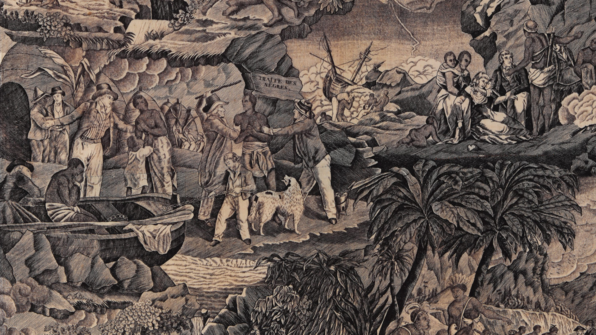 Textile imprimé, La Traite des N*s, Déville-lès-Rouen, Girard manufactory (?), 1820 ca