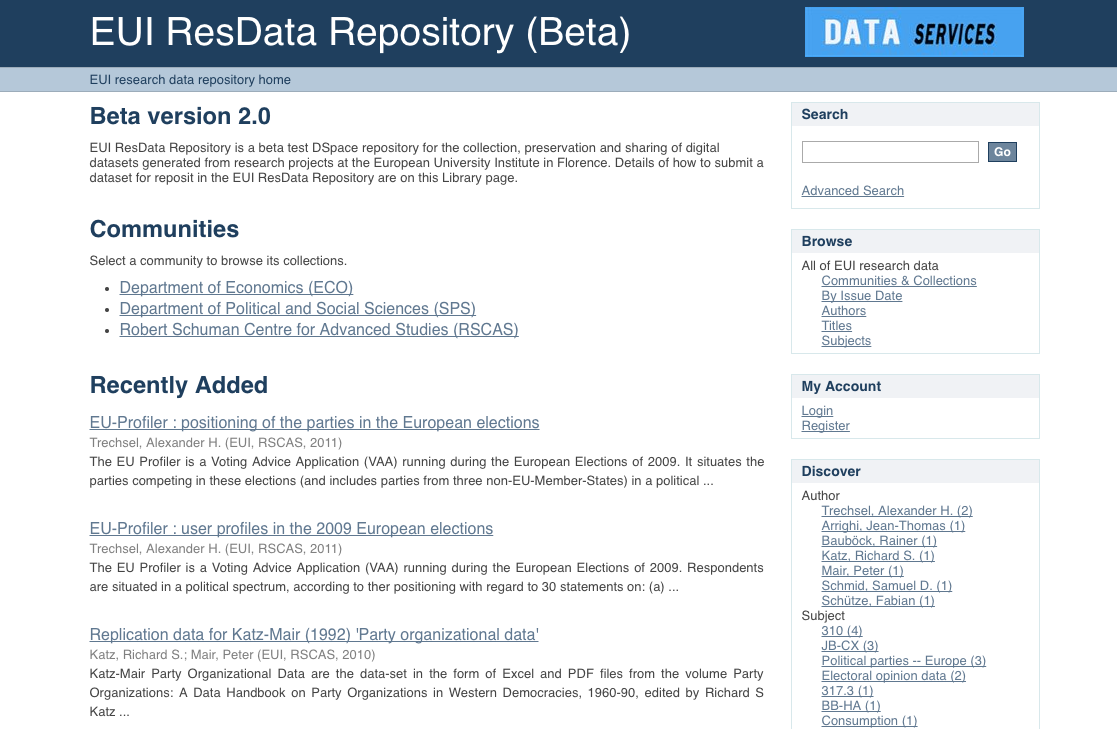 The new EUI ResData repository for sharing and archiving EUI research data outputs
