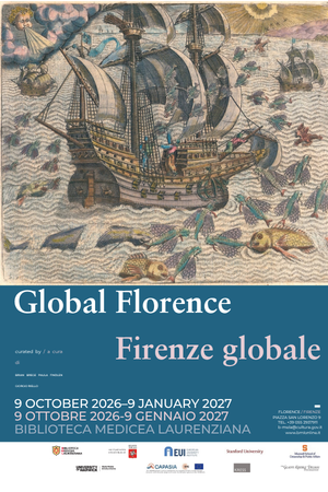 The poster chosen for Global Florence features Theodore de Bry’s Flying Fish Meet in the Torrid Zone, a coloured engraving published in 1592 as part of Americae Tertia Pars. 