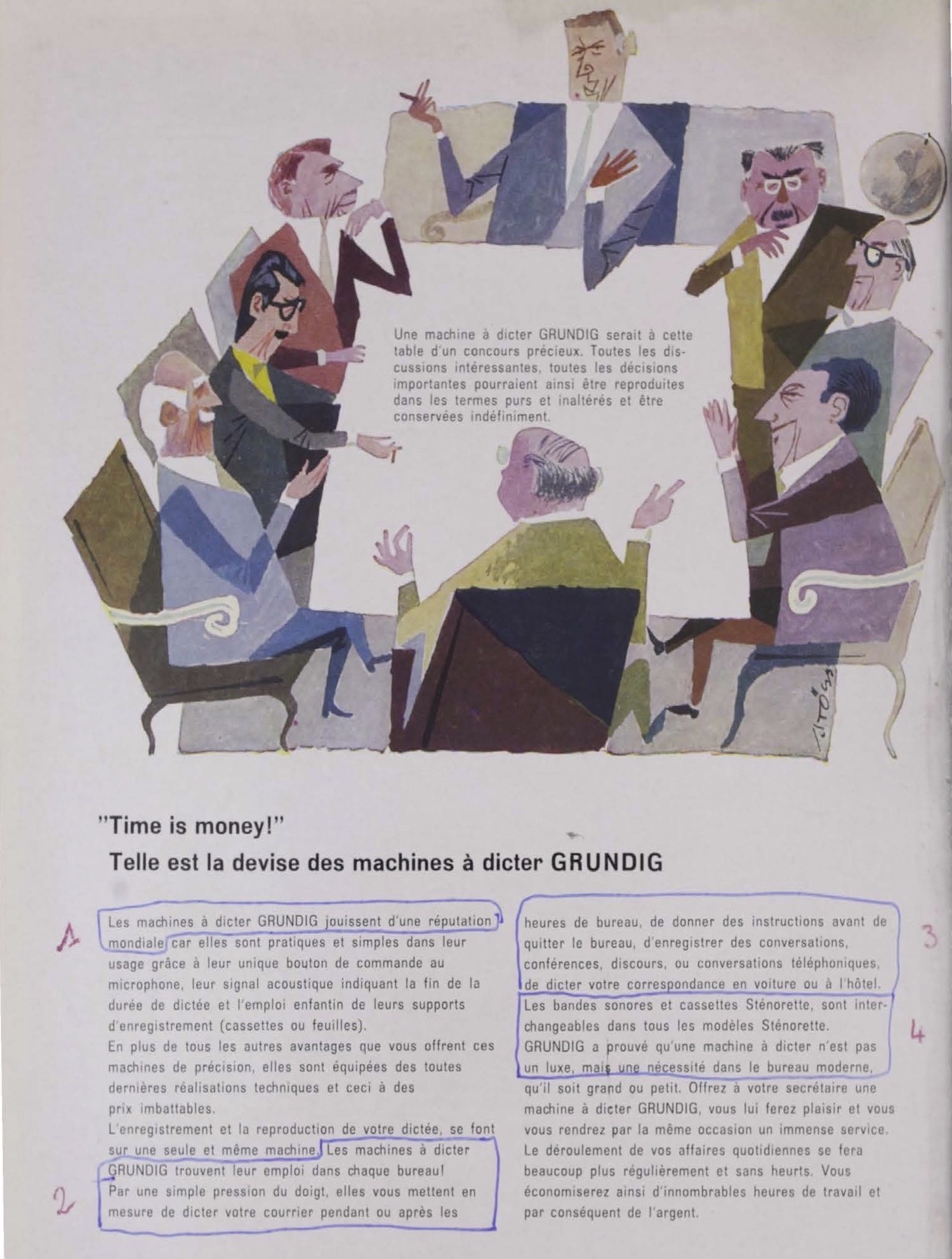 Document from the dossier of Joined Cases 56/64 and 58/64, with cartoon of men around a table