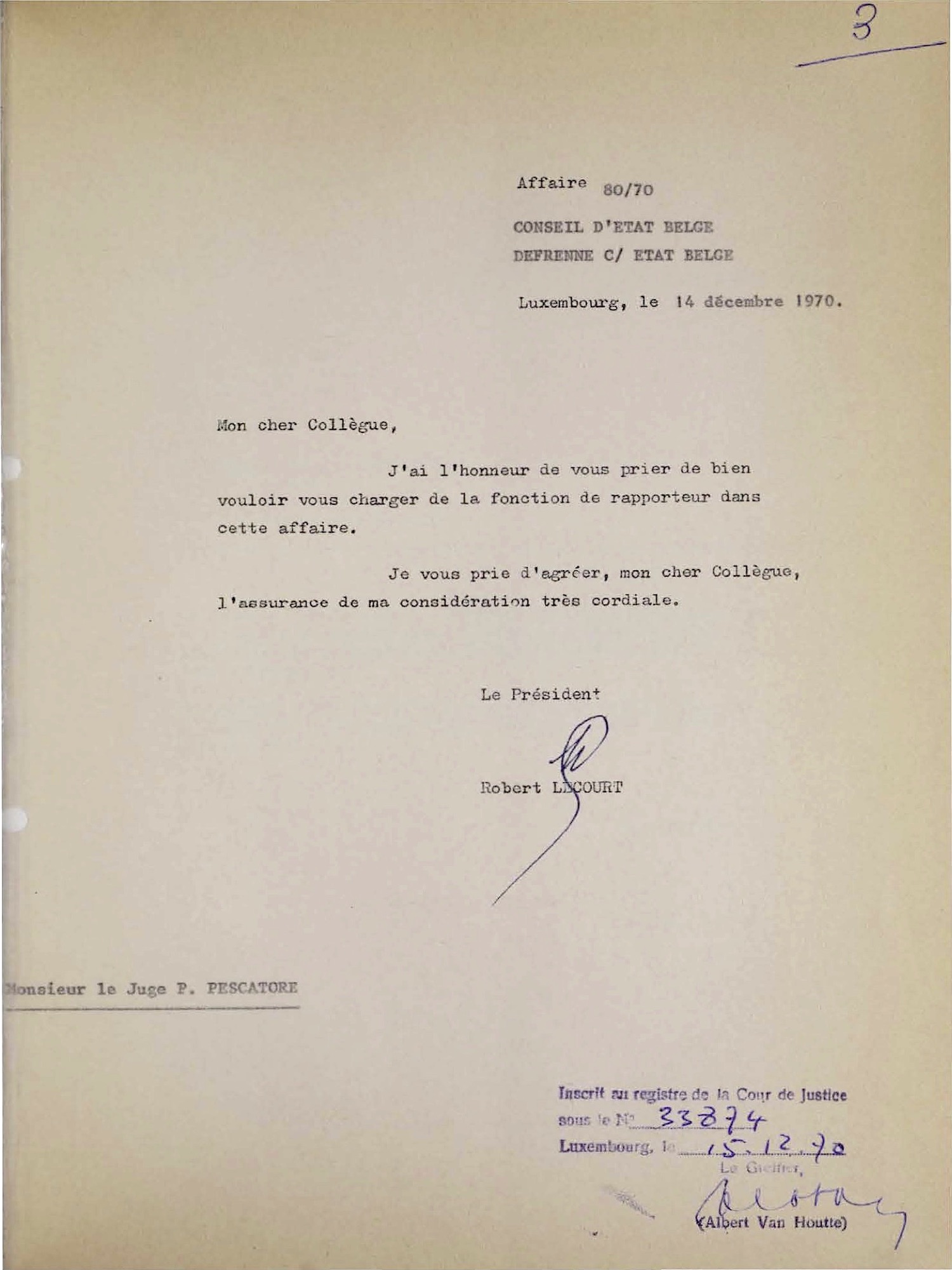 Document from the dossier of Case 80/70, Defrenne I