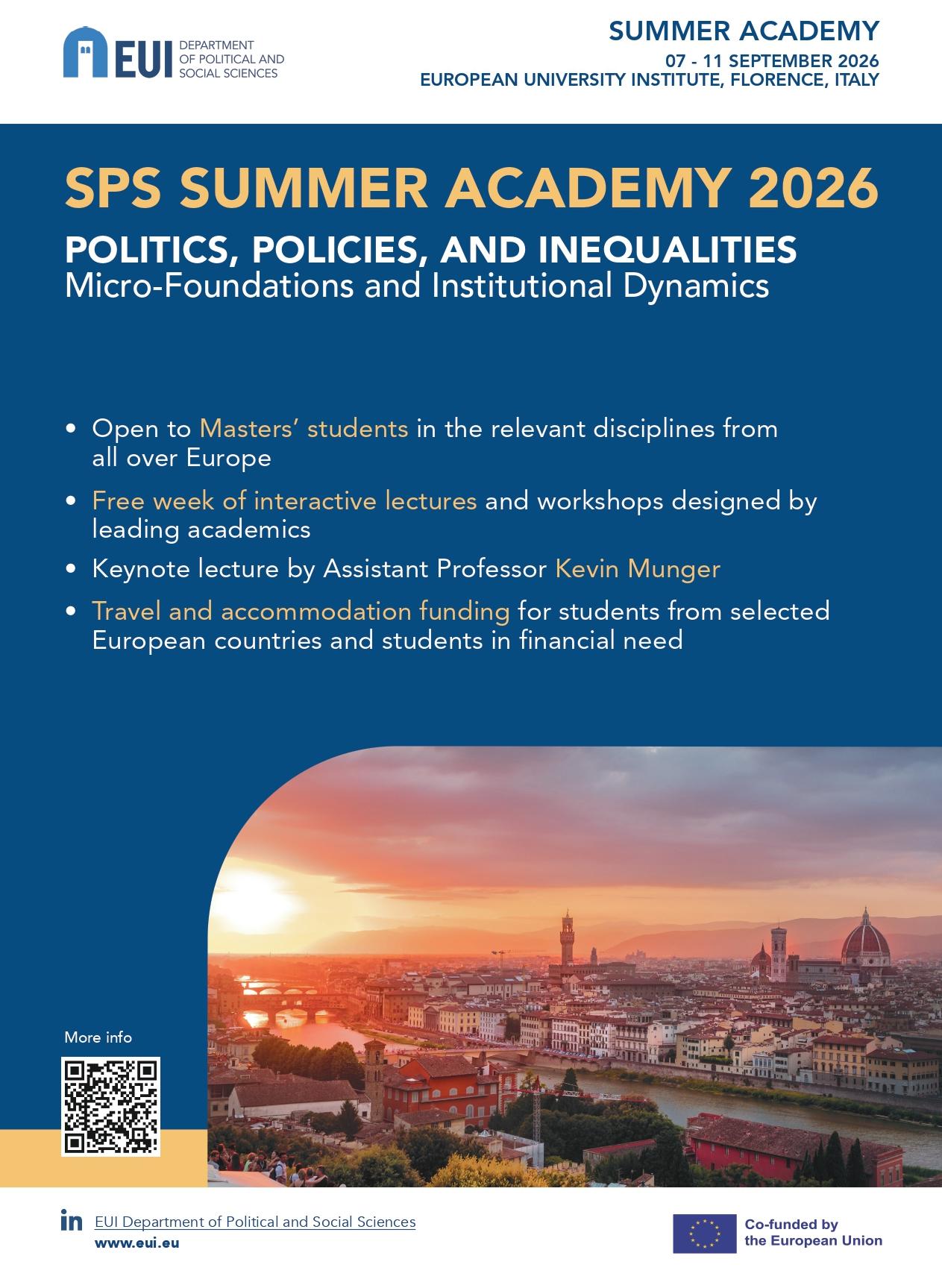 The first page of the poster includes information on the topic of this year's edition, funding, keynote lecturer, offered academic activities