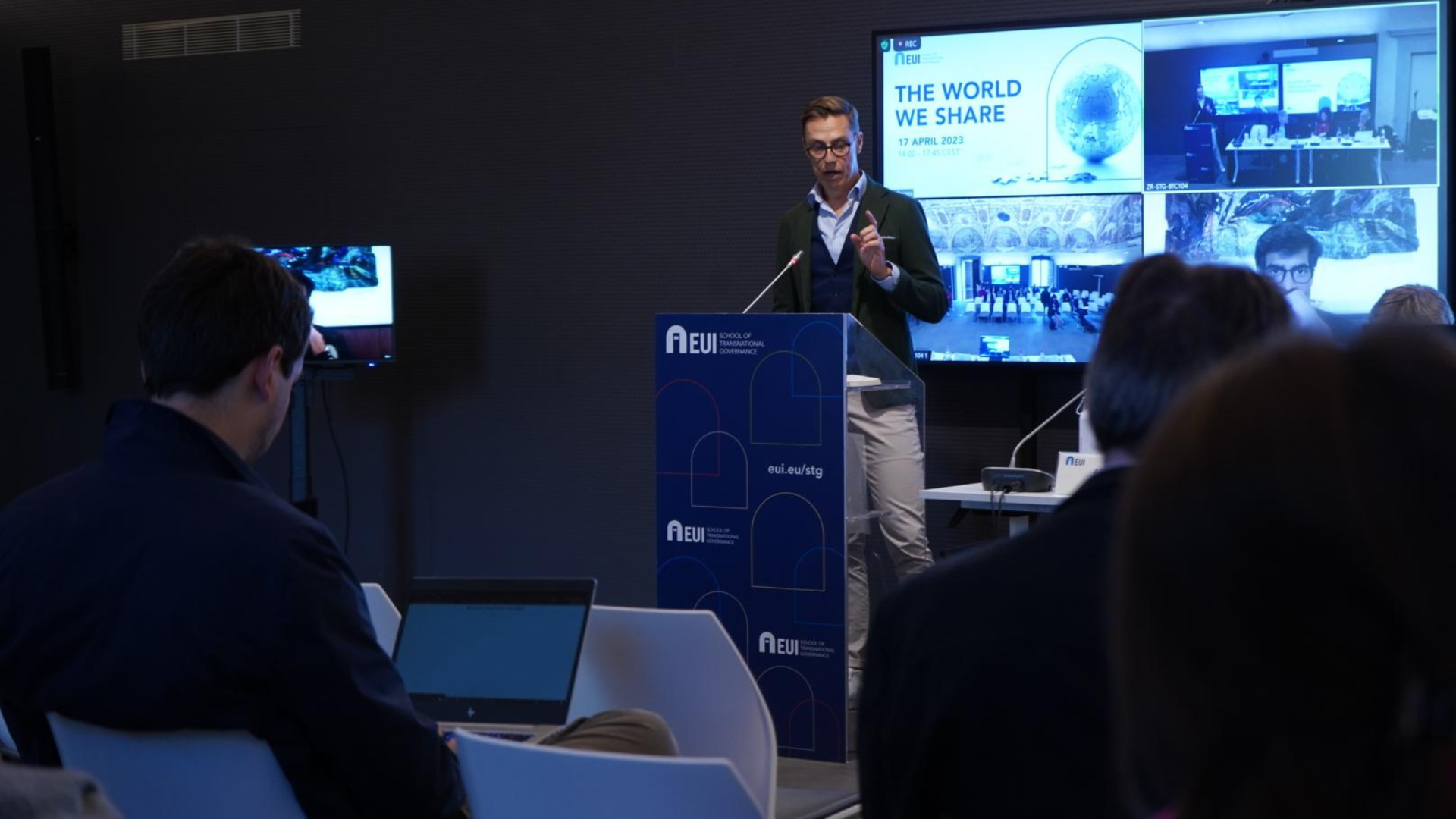 Alex Stubb speaking at the STG event "The World We Share"