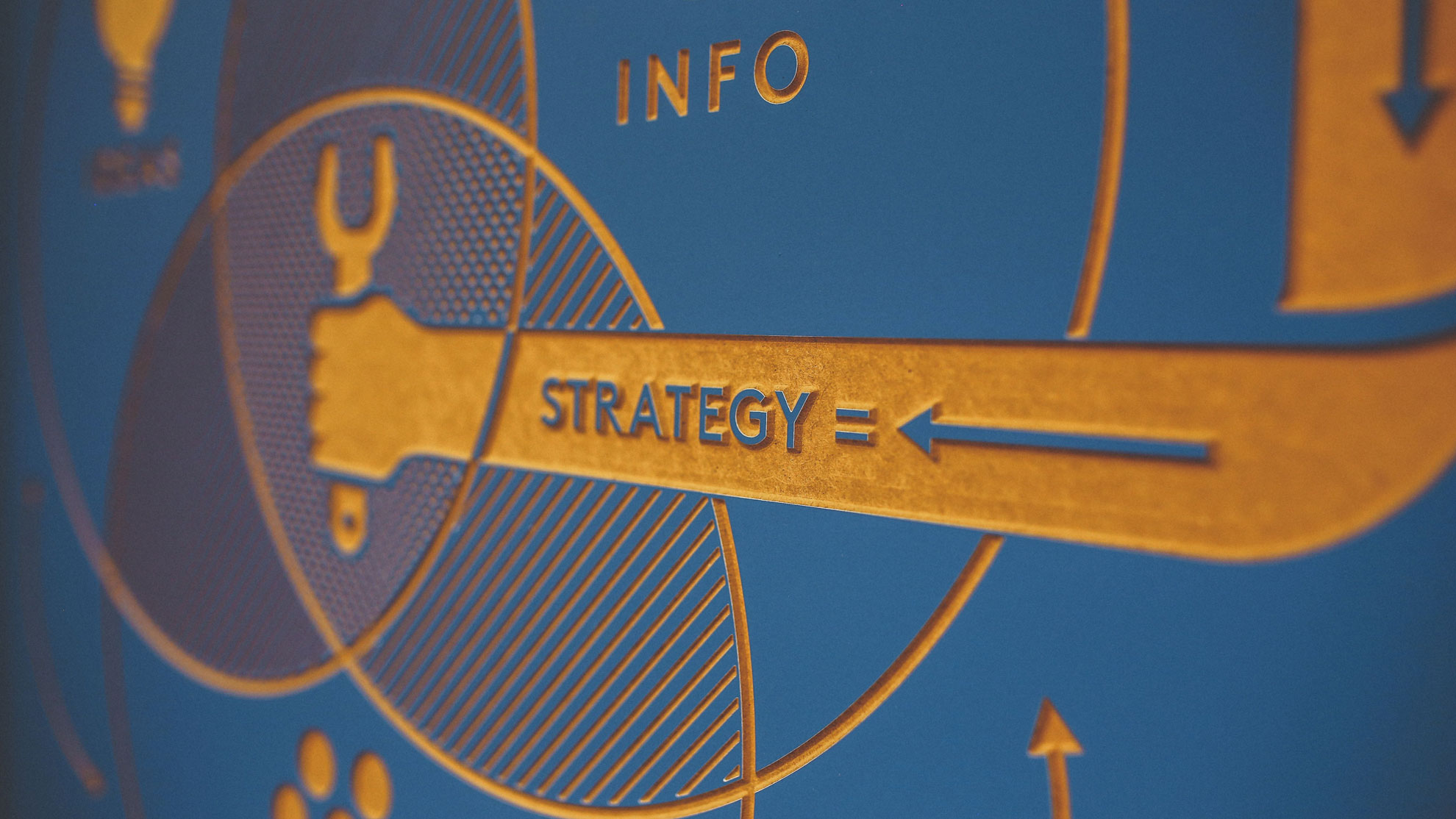 Colorful business infographic highlighting strategy and information concepts.