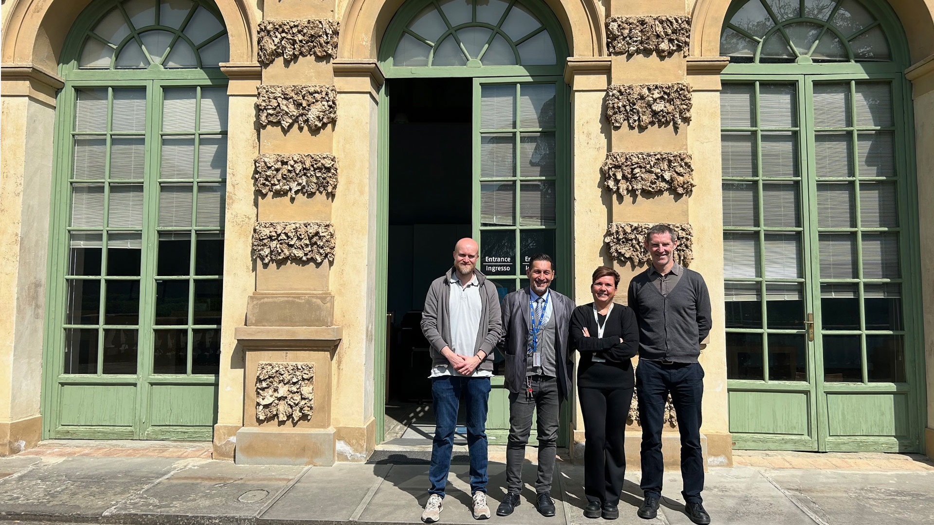 250929_ISO_Certification. Environmental consultant Colum Gibson, at right, met EUI staff for a sustainability audit run by the SAGA project.