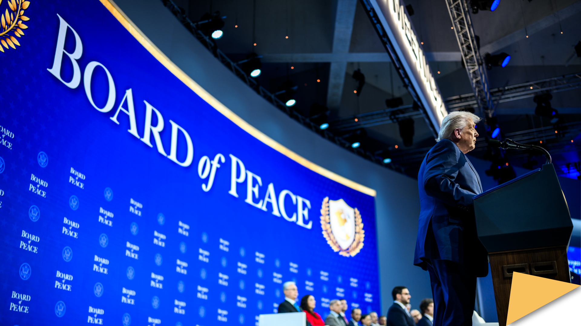 President Donald Trump participates in the Board of Peace Charter Announcement and Signing ceremony.
