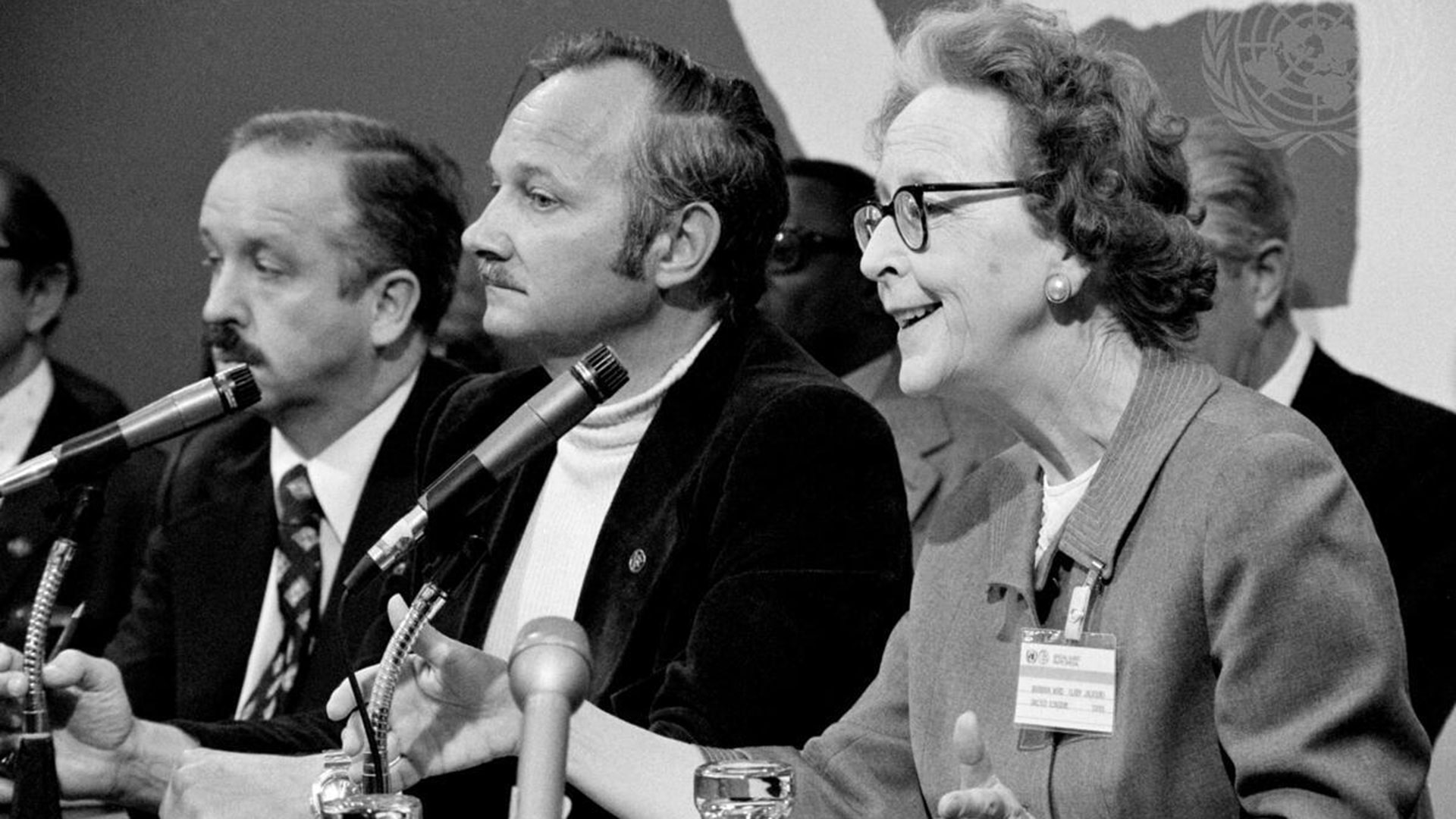 Economist Barbara Ward at Habitat: UN Conference on Human Settlements, Vancouver, 1976.