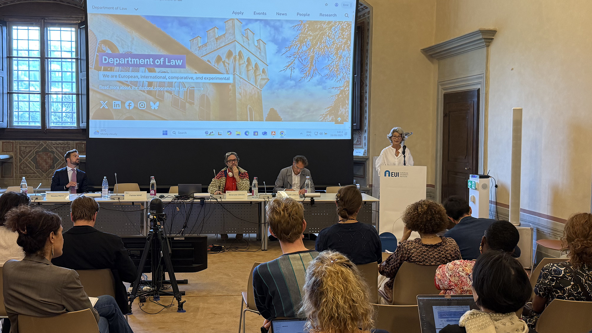 EUI President Patrizia Nanz delivering the opening remarks for the Law Department’s Academic Year 2025-2026