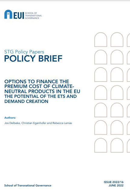Book cover for: Options to finance the premium cost of climate-neutral products in the EU : the potential of the ETS and demand creation
