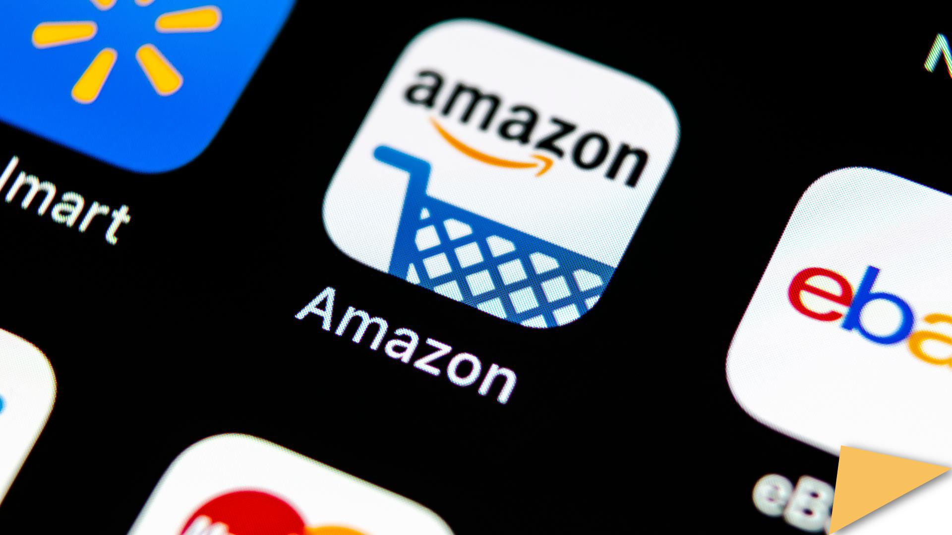 Close-up shot of the Amazon app on a phone.