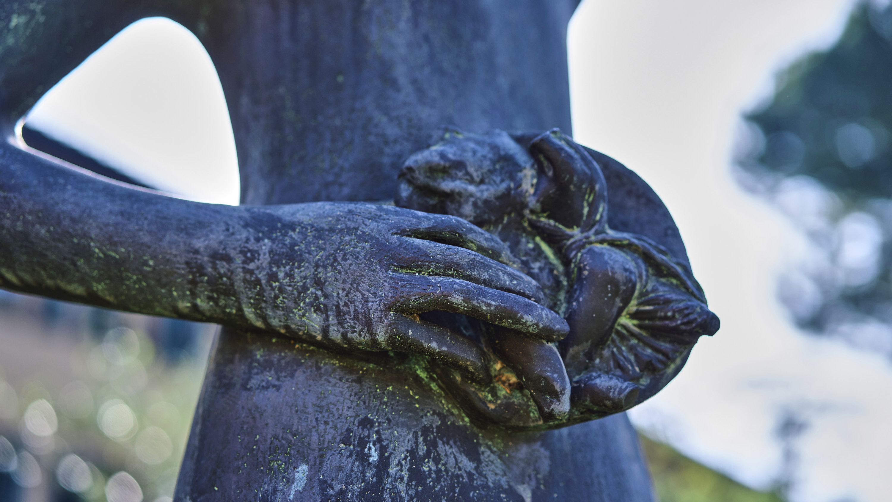 Badia Library garden statue hand closeup detail