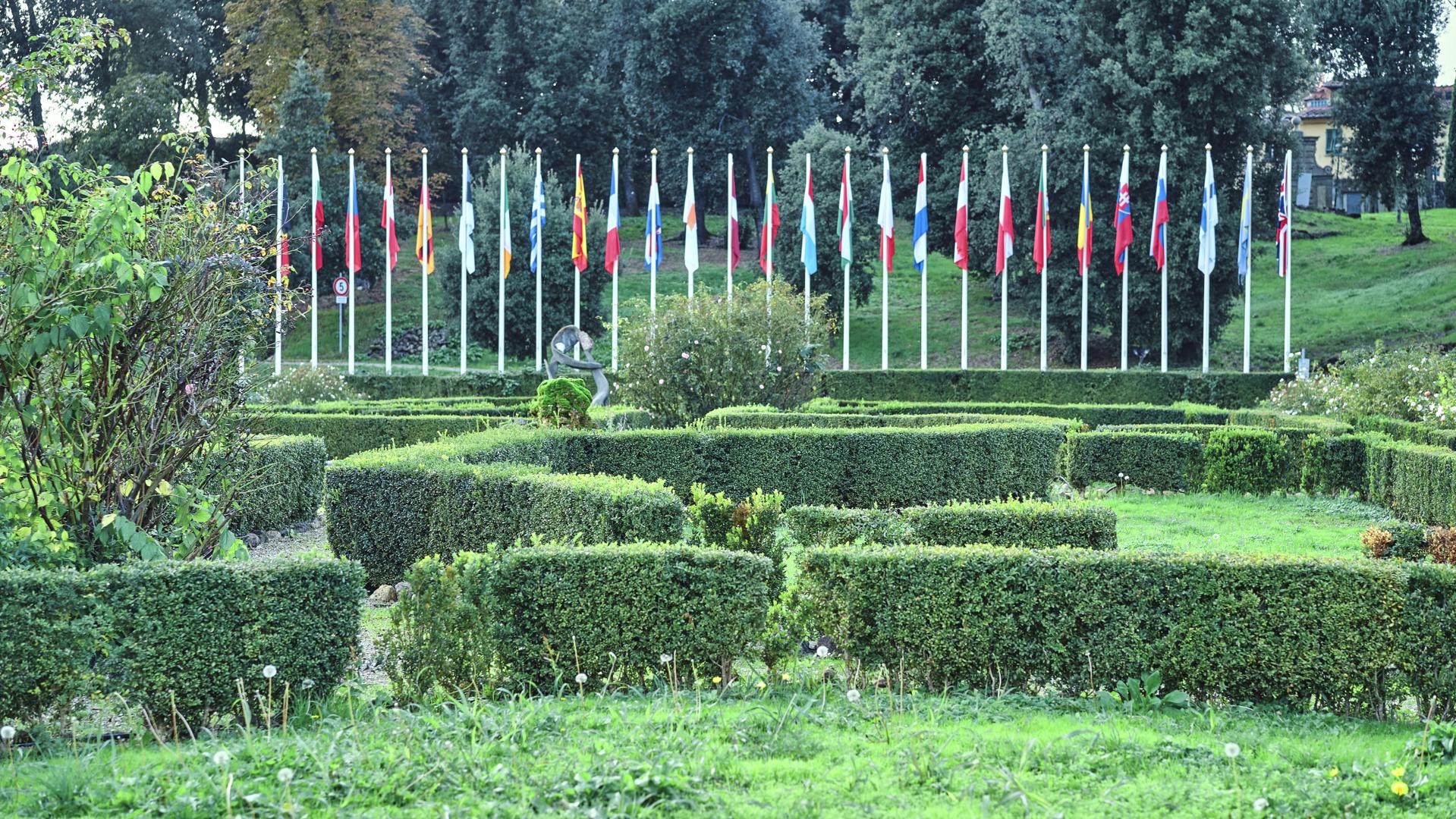 Flags in villa salviati garden