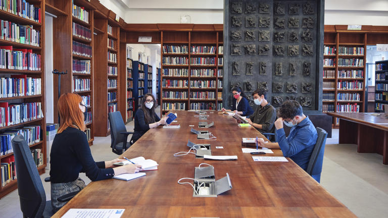 Group of students and researches in Library