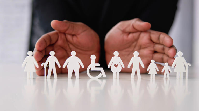 Hands and cutout human icons