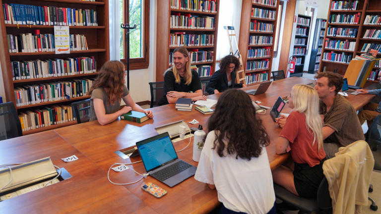 Students in Library reading room