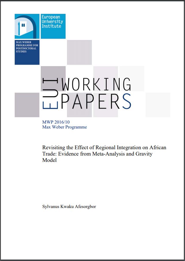 WP2019_Afesorgbo_Revisiting the Effect of Regional Integration on African Trade: Evidence from Meta-Analysis and Gravity Model