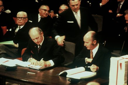 Accession Treaty of Ireland by Patrick Hillery, ForeignAffairs,and by John Lynch, PrimeMinister.